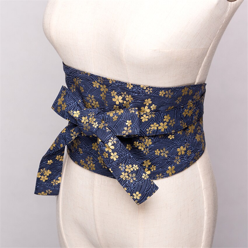 Japanse traditionele kimono riem retro harajuku kanagawa bloemenprint tailleband etnische cummerbunds vrouw yukata strik obi: Kleur 6