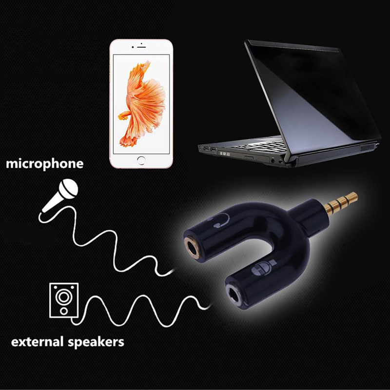 Neue U-förmigen Kopfhörer Adapter 3,5mm Männlichen Zu Weiblichen Doppel teilen Splitter Stereo Audio- Ausgang Mikrofon Kopfhörer Splitter