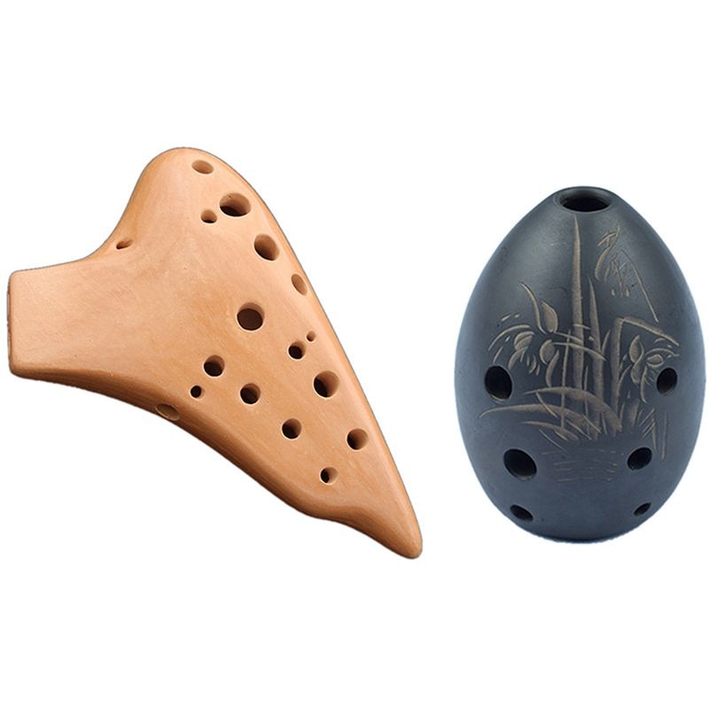 1 Set 16 Holes Alto C Ocarina Multi Chamber Terracotta & 1 Pcs Music Xun Pottery National Wind Instruments Eight Holes