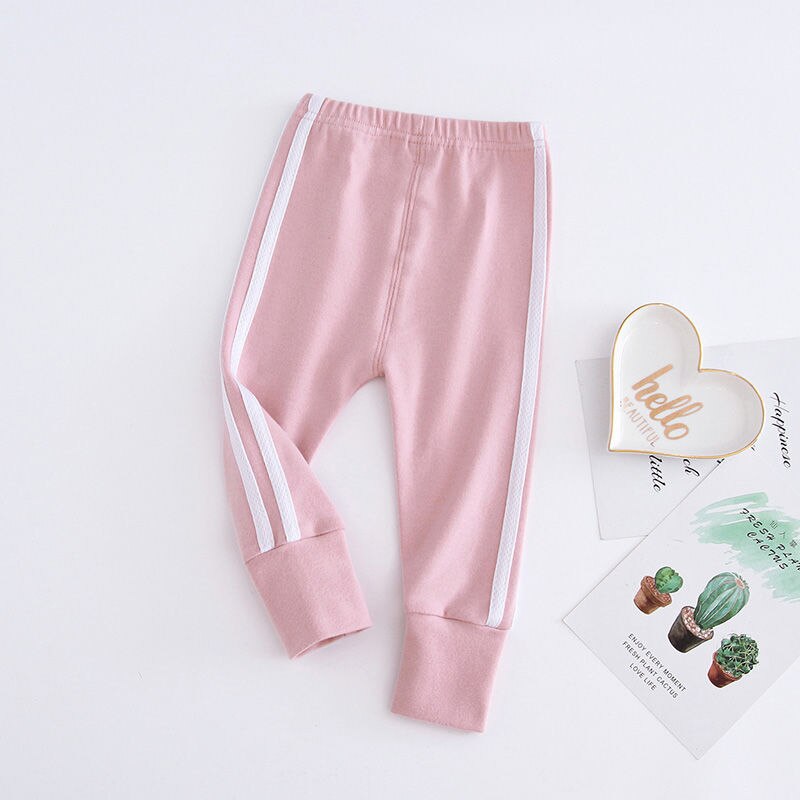 Streep Broek Baby Meisje Lente Beweging Peuter Algehele Broek Decoratie Leggings Zachte Losse Comfortabele Kids Kleding: Pink / 90
