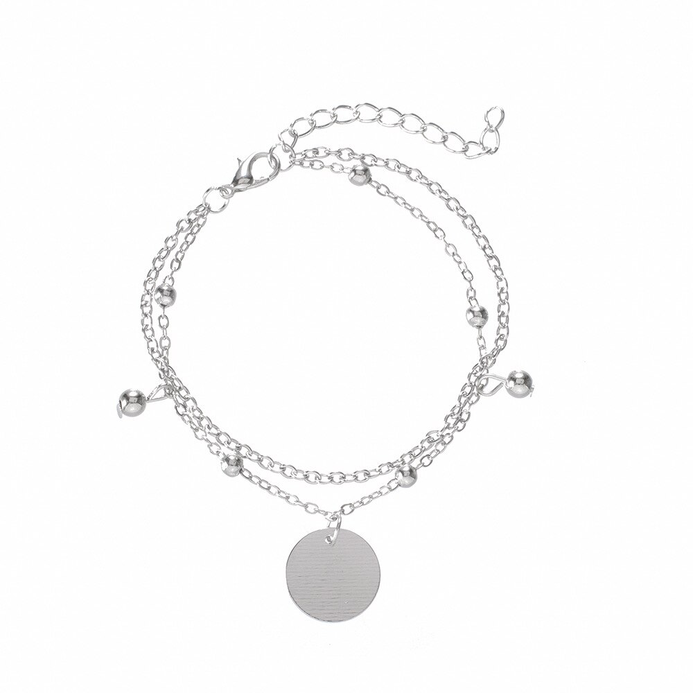 Minimalist Bracelet 4-Piece Silver Color Smooth Tassel Bracelet Cool Multi-Layer Chain round Plate Bracelet for Women