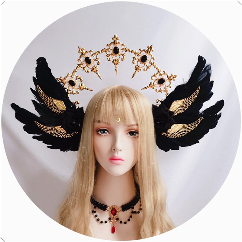 Lolita Kc Gothic Black Rose Duivel Vleugels Haaraccessoires Zon Godmother 'S Virgin Mary Apollo Halo Kroon Hoofddeksels