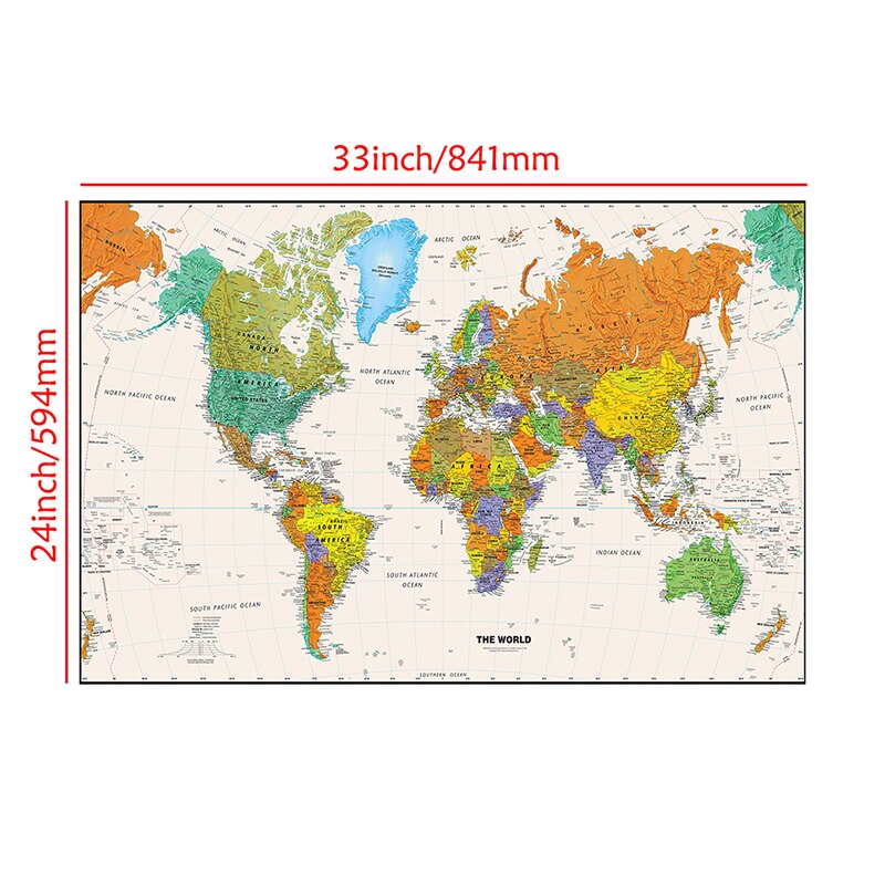 84*59cm The World Map Decorative Canvas Painting Wall Art Prints Unframed Pictures School Supplies Living Room Home Decoration