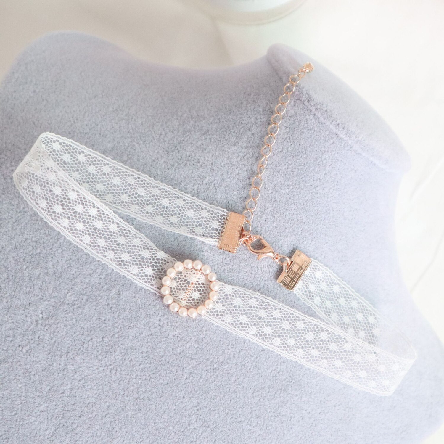 Japan And Korea Summer White Lace Pearl Short Clavicle Chain For Woman&girls Jewelry: 1