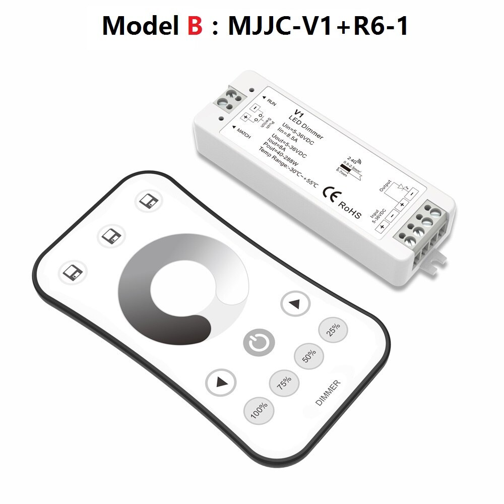 Led dimmer 12v 5v 24v 36v 8a pwm trådløs rf led strip dimmer bryter på av med 2.4g fjernkontroller for ensfarget led: Modell b