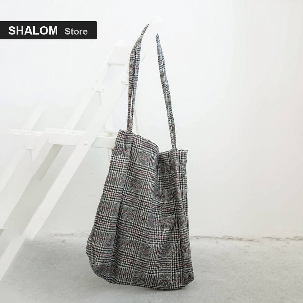 Frauen Mesh Woolen Leinwand Echten Schulter Tasche Damen Vintage Plaid Handtasche Totes Weibliche Baumwolle Wolle Tuch Einkaufstaschen