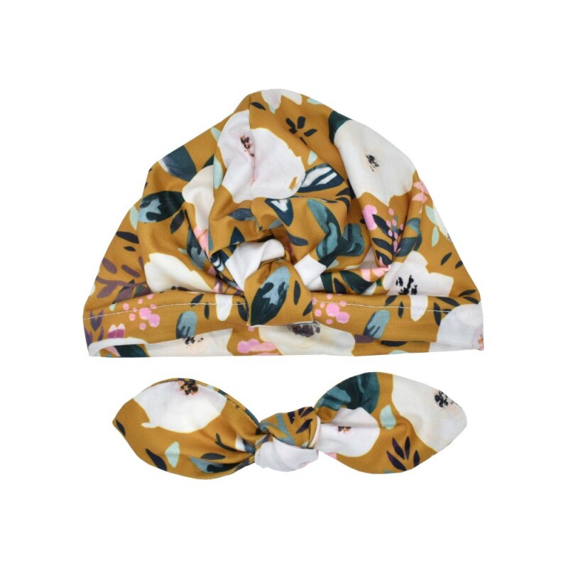 Cappello annodato stampato bambino orecchio di coniglio berretto indiano berretto staccabile fiocco boemia turbante ragazza ragazzo primavera carino testa avvolge accessori