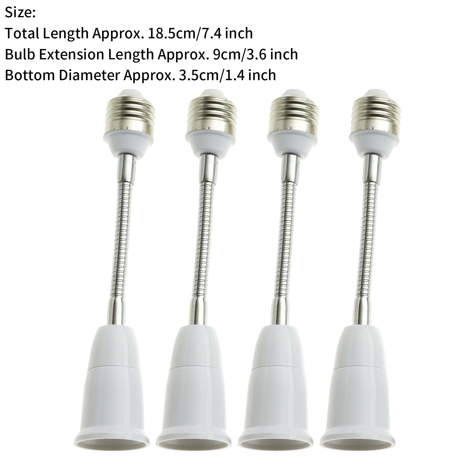 4Pcs Household Bulb Extender Light Lamp Extension Adapter Bendable PVC Screw Base Extenders Home Light Fixtures Socket Converter