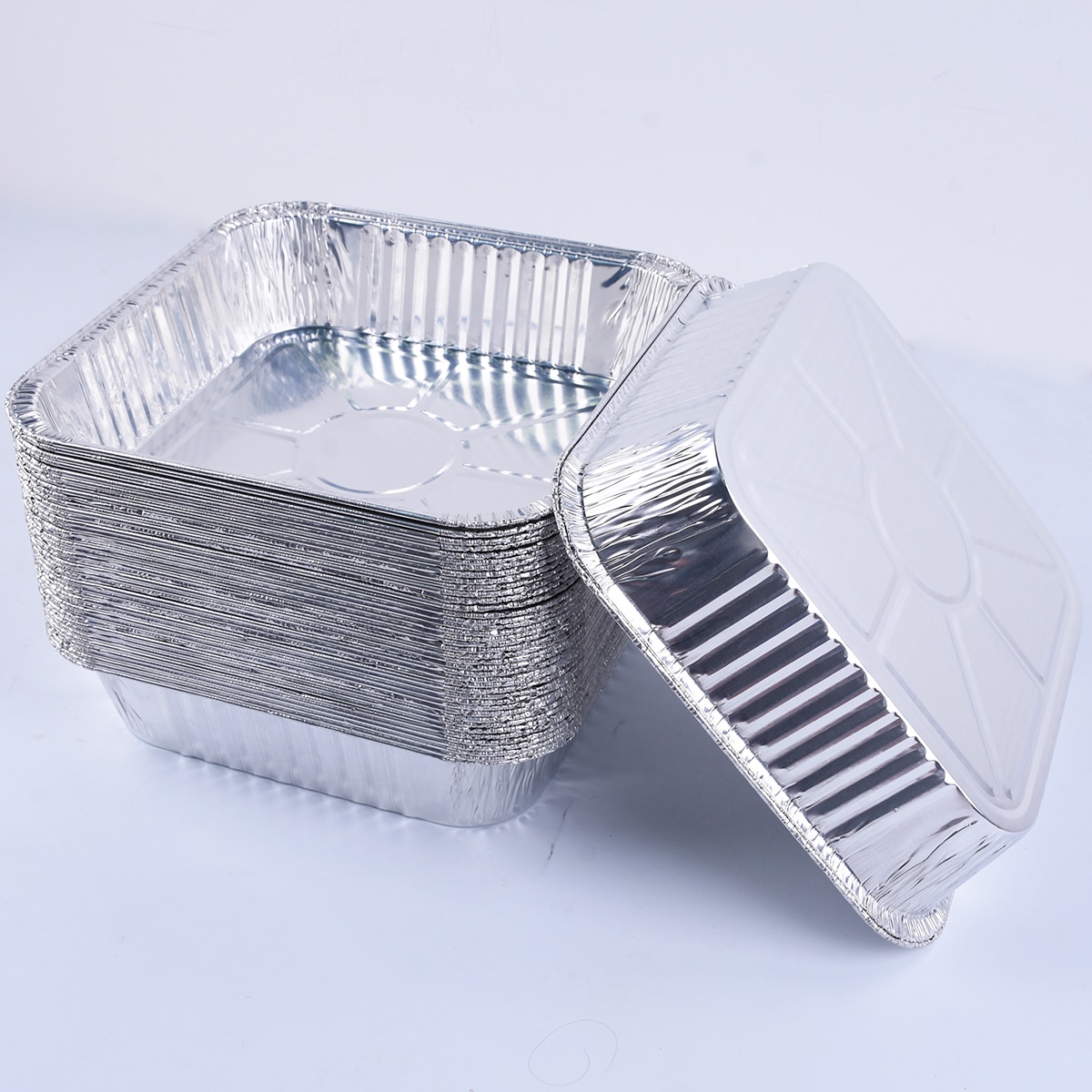 50pcs 9" Aluminum Foil Containers With Lid For Restaurant Take-Out Packing Food