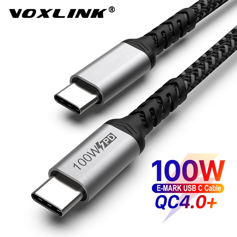 VOXLINK kabel USB C na USB C 100W rodzaj-c 5A E znak szybkie ładowanie pleciony przewód nylonowy kompatybilny MacBook zawodowiec iPad laptopy komputerowe
