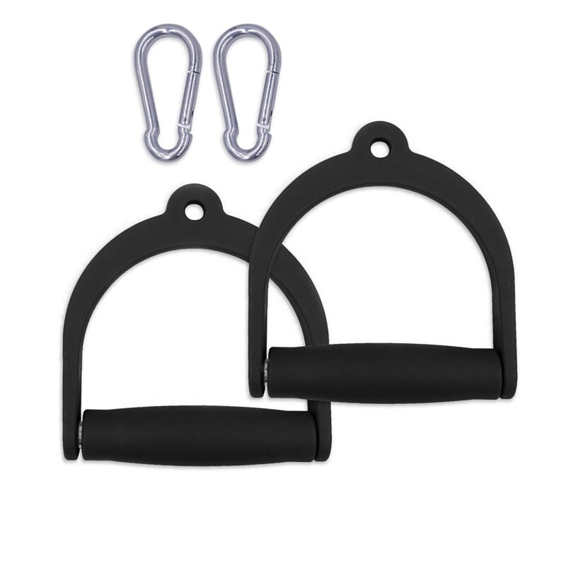 D Handle Pull Down Cable Attachment Set Tricep Grip Pulley Exercise Handles for Home Gym Crossfit Strength Training Equipment: 2 with 2 Hook Black