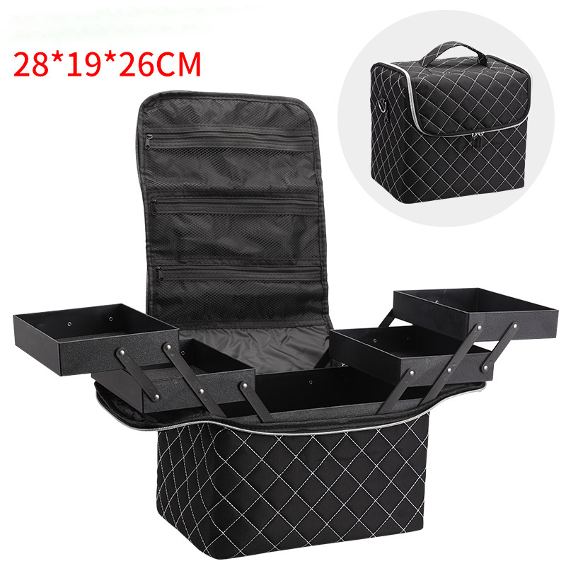 Scatole per cosmetici da donna Kit per Nail Art con cerniera custodia per Organizer borsa per il trucco professionale borse per il trucco a quadri di grande capacità: WHITE