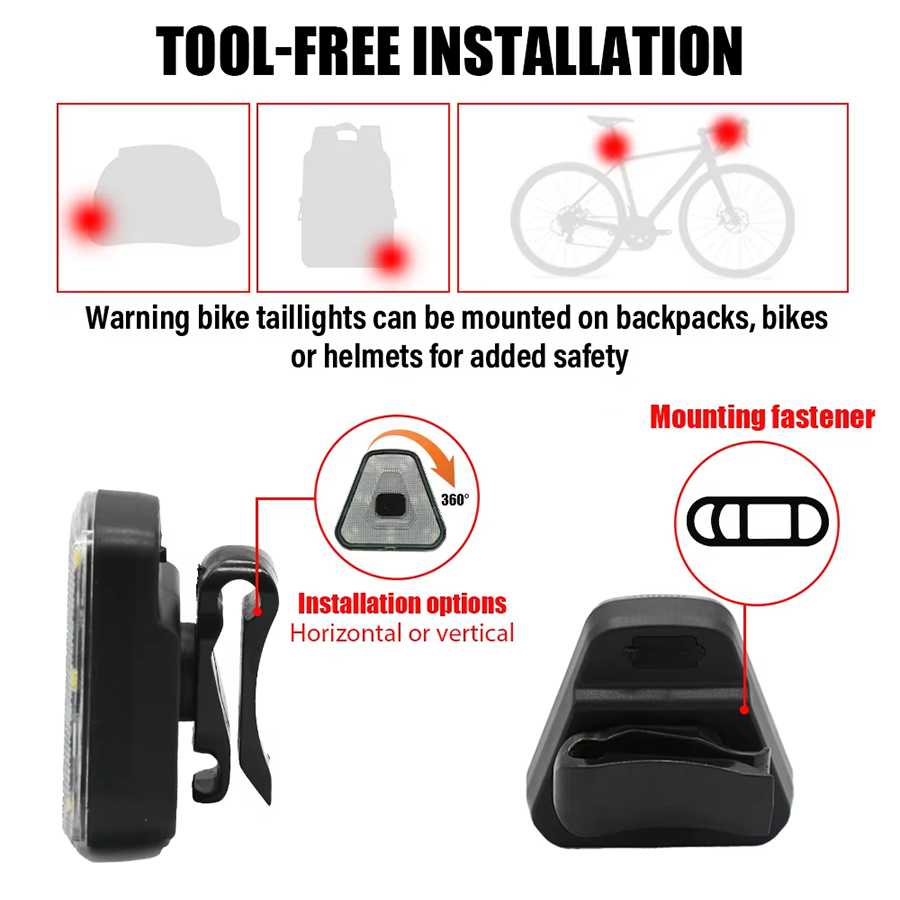 Bicycle Rear Light Rechargeable High Visibility Red Light Tail Light Horizontal Or Vertical MTB Road Bike Lamps Accessories