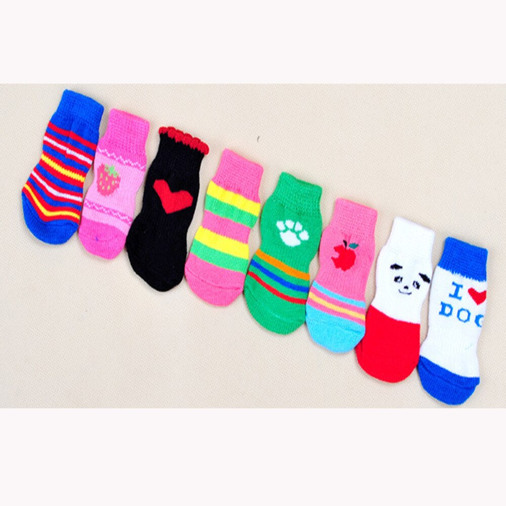 4Pcs Cute Puppy Dogs Pet Knits Socks Anti Slip Skid Bottom perrito santi-slip socks for dog antyposlizgowe skarpetki dla psa @45