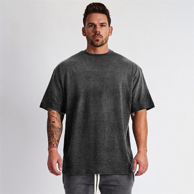 Running Oversized T shirt Men Gym Bodybuilding and Fitness Loose Casual Lifestyle Wear T-shirt Male Streetwear Hip-Hop Tshirt