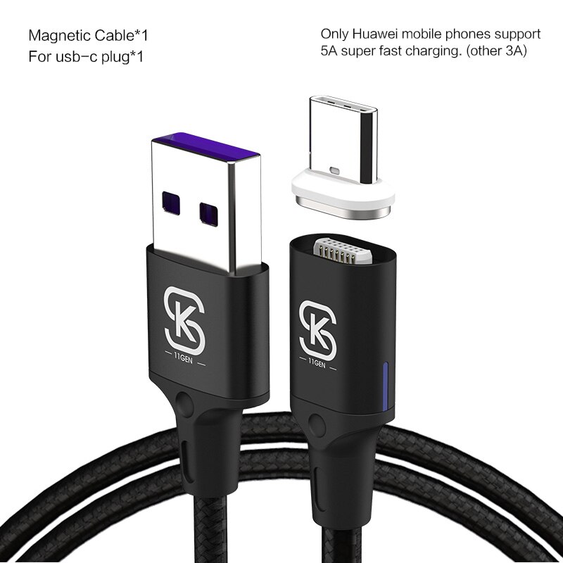 SIKAI 11 Gen 5A Magnetic Cable for iPhone Xiaomi Oppo Fast Charging USB Cable Magnetic Charger Wire Cord for Samsung Huawei: Black for USB-C / 1.2m