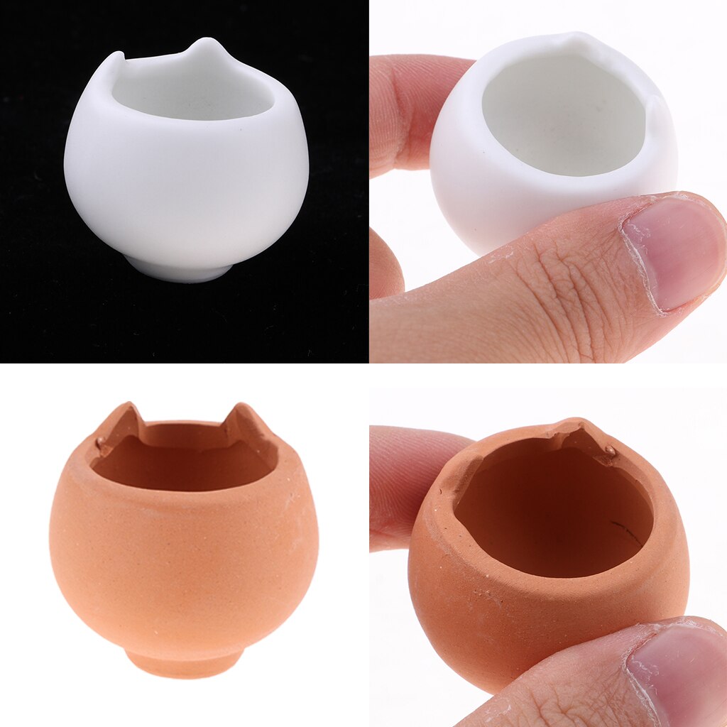 1/12 Miniature Porcelain Flower Pots Cute Cat Ears Shape Flowerpot Ornament