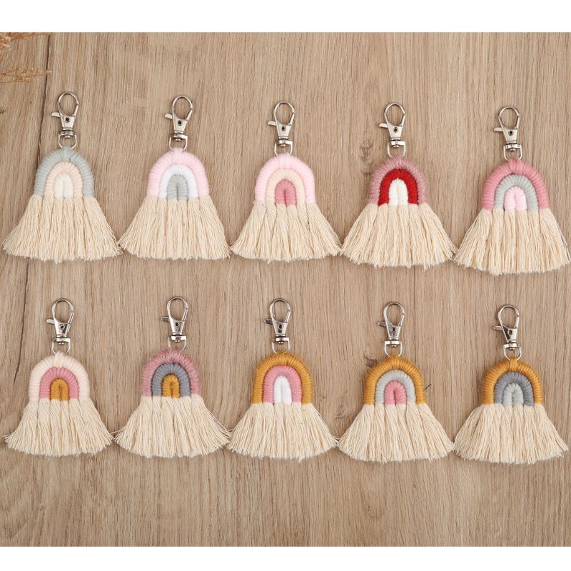 Weven Regenboog Sleutelhangers Handgemaakte Auto Sleutelhanger Dames Auto Bag Charm Accessoires