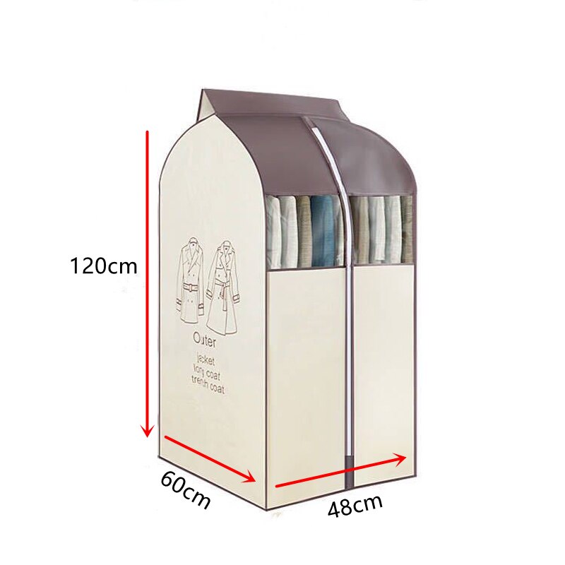 Large Capacity Clothes Storage Bag Hanging Type Closet Garment Dust Cover Thick Non-Woven Coat Protector Case Hanging Organizer: Beige-48x60x120cm