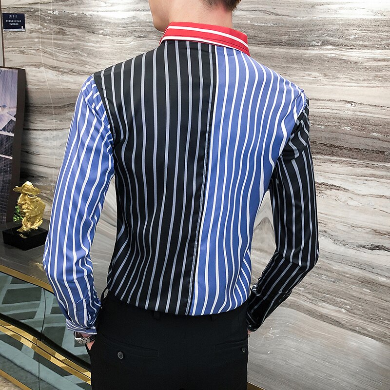 Britisk stil kontorstribede skjorter til mænd efterår langærmet mænd afslappet skjorter slim fit alle match streetwear bluser