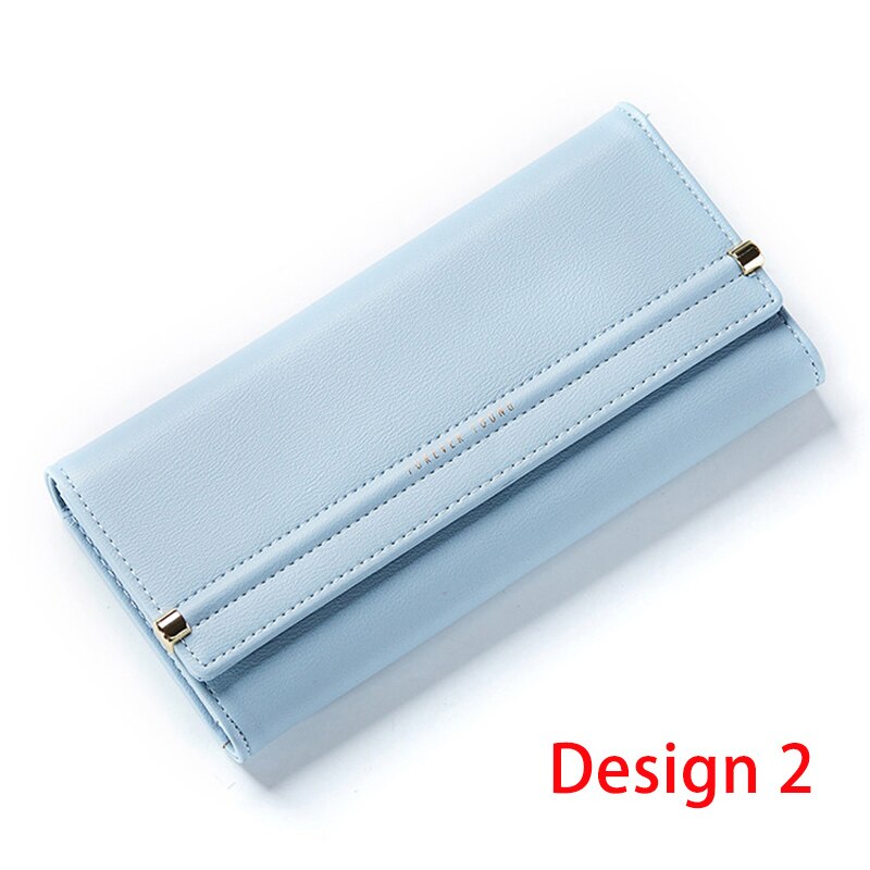 WEICHEN Large Capacity Trifold Women Wallet Brand Female Wallets Long Clutch Purse Leather Hand bag Brand Carteira: Lt Blue