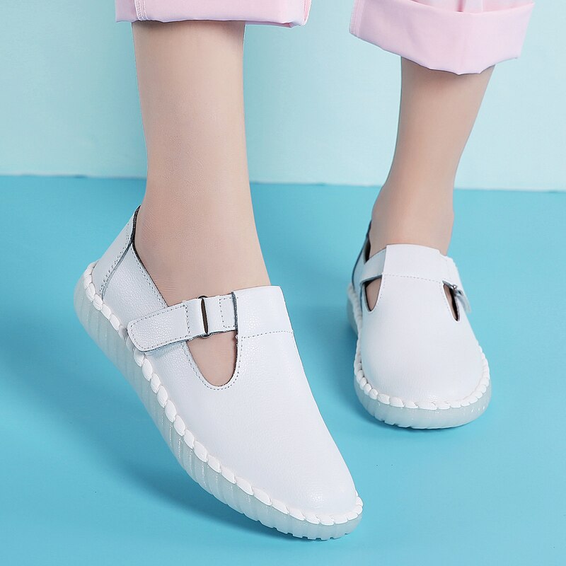 Donna Scarpe Da Passeggio Femminili Scarpe Mocassino Morbida Punta Rotonda Appartamenti Vestito Delle Donne di Autunno Piccolo In Pelle Microfibra Infermiere Estate Calzature Outdoor