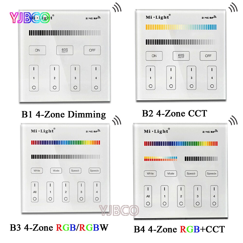 B1/B2/B3/B4 2.4G 4-Zone Smart LED Touch Panel Remote Controller led Brightness Dimmer for RGB/RGBW/CCT/RGB+CCT led strip light