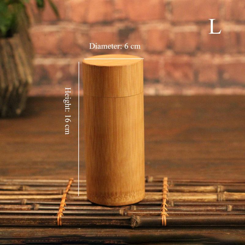 Pure Bamboo Straight Cylinder Tea Caddy Portable Tea Caddy Tea Storage Box for Home and Travel:  Light Yellow