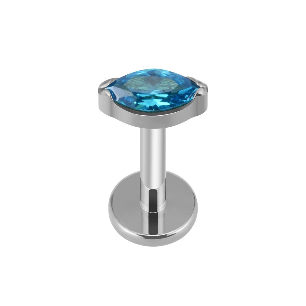 ASTM F136 Titane Unique Minuscule Marquise CZ Filetage Interne Dos Plat Labret Hélix Tragus Perçant Labret: Titanium Blue Topaz