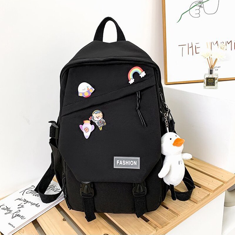 Bolso de viaje para mujer, Mochila grande Kawaii, impermeable, negra, escolar,