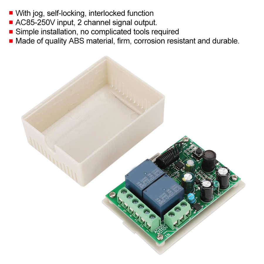 AC85-250V 2 Channel ABS Remote Control Switch Receiver with 2 Transmitters