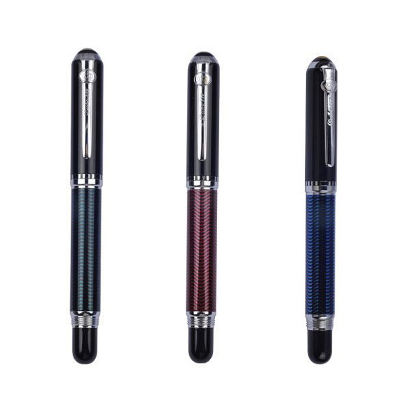 Duke Carbon Fiber Series Luxury Black and Silver Clip Fountain Pen 0.5mm Metal Ink Pens with Original Case