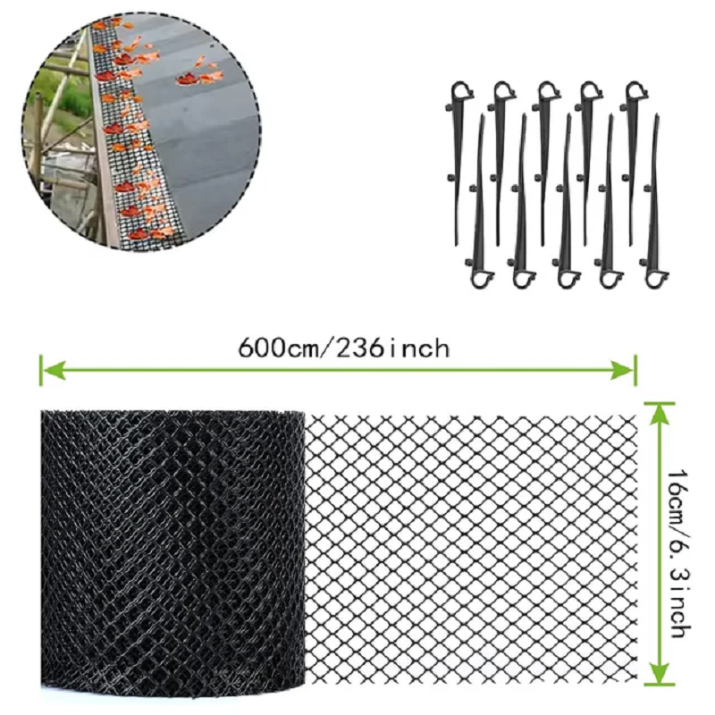 Dachrinnenschutz aus Kunststoff, Netzrolle, Regenrinnenschutz, Blattschutz, verstopfte Dachrinnen, mit 20-Clip-Festhaken: Licht Grün