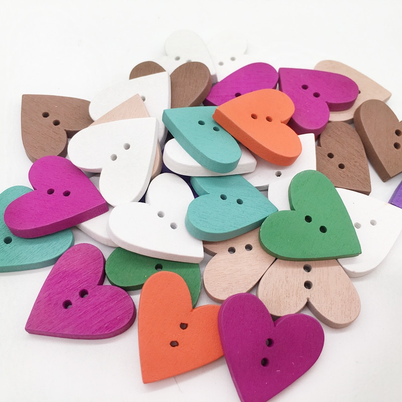 100 Stuks Gemengde Kleur Hart Hout Knop Diy Pure Handleiding Multicolor Kledingstuk Accessoires