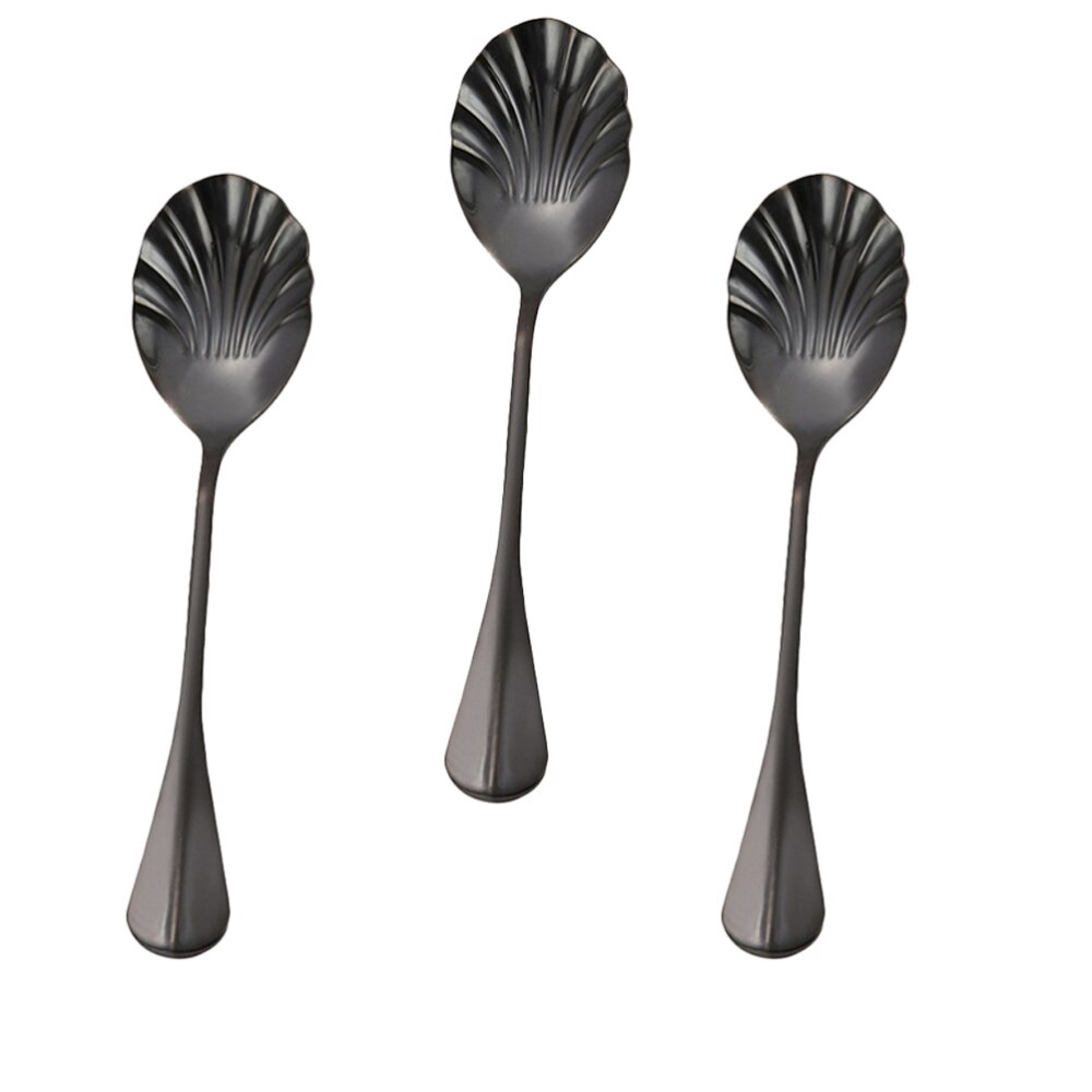 3 Pcs Mixing Spoons Long Handle Stainless Steel Kitchen Utensil for Milk Coffee Dessert: Black