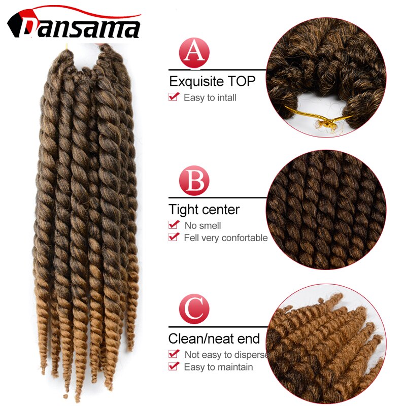 Dansama Senegalese Twist Crochet Hair Extensions twist hair Natural False Hair Locs 14 Inch 12 Strands Blonde Ombre