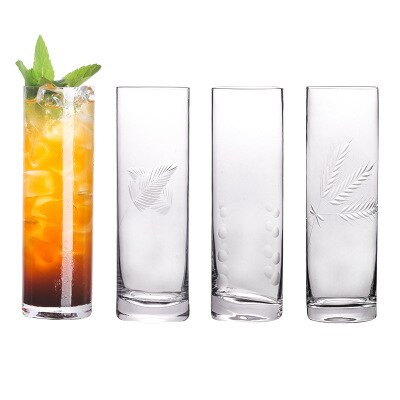 350ml 11oz Clear Long Tall Skinny Engraved Collins Drinking Glass Tumbler Cup