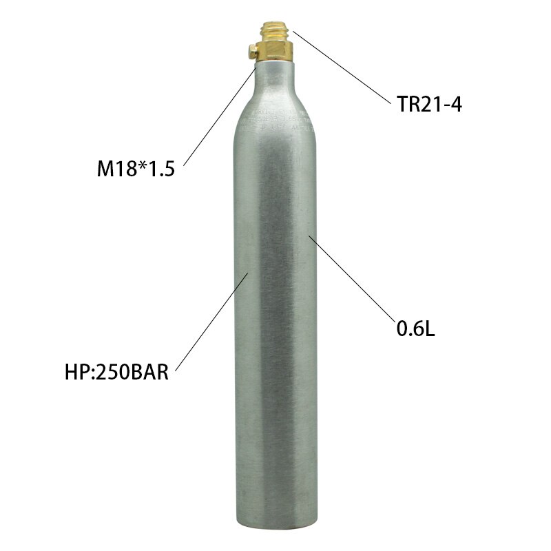 HPAT 0,6 L Limonade Zylinder Co2 Flasche Panzer,150Bar/2200PSI Hochdruck Limonade Wasser Flasche Aluminium Co2 Zylinder mit Ventil TR21 * 4