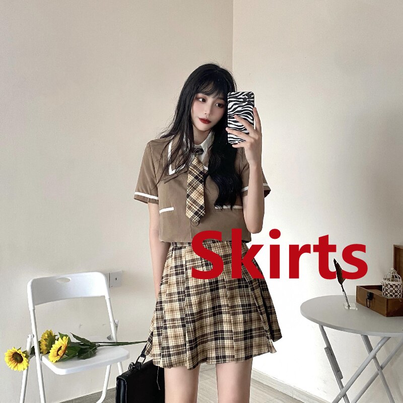 Uniforme scolaire japonais Harajuku Jk d&#39;été, jupe plissée à manches courtes pour femmes, Streetwear à carreaux Mini jupes 2022: Color2 / S