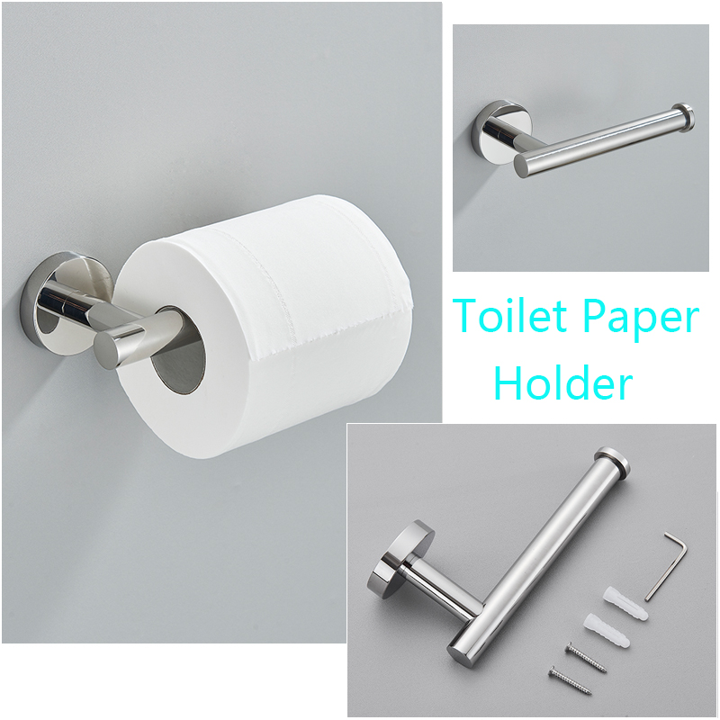 Badkamer Hardware Set Ronde Handdoek Bar Toiletpapier Houder Handdoek Ring Robe Haak Rvs Opknoping Rack Diy, Chroom/Zwart