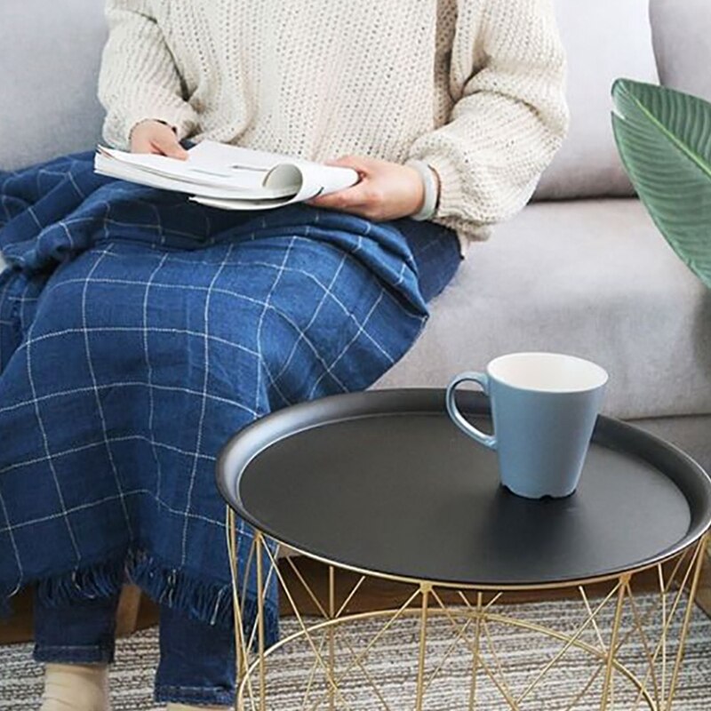 Moderne Goud Ronde Draad Metalen Opslag Mand Bijzettafel Slaapkamer Balkon Hoek Thee Tafel