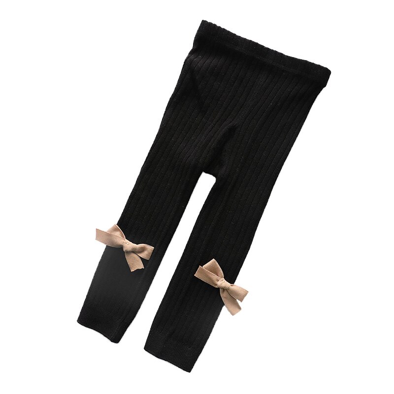 Śliczne kokardki miękka bawełniana dziewczynka rajstopy jednokolorowe dzianina w paski dziewczyny obcisłe rajstopy zimowe spodnie na jesień ubrania pończochy: czarny
