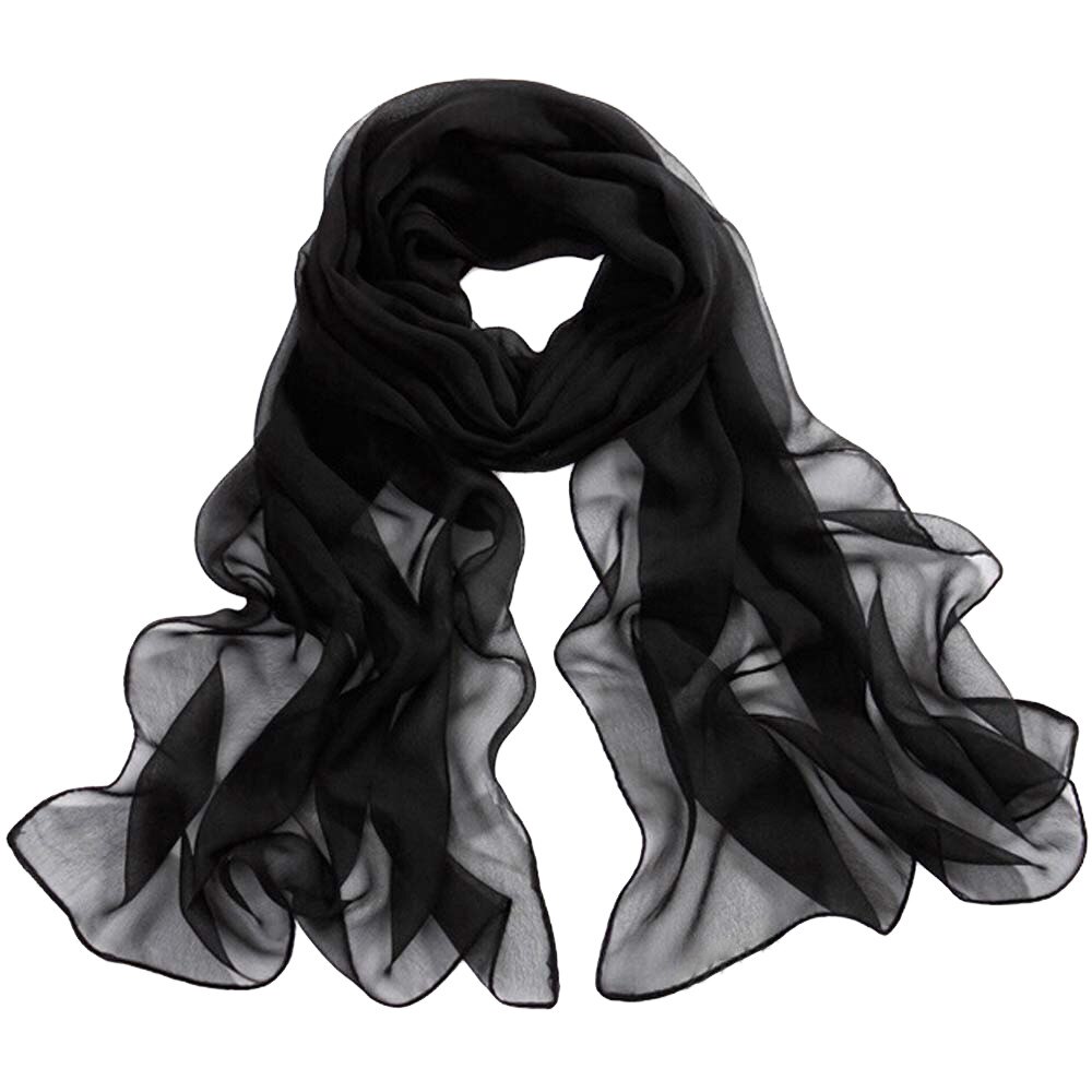 Bufanda larga de chifón para mujer, pañuelo de Color sólido, chal fino suave, pañuelos de playa, nueva , 1 unidad: Black