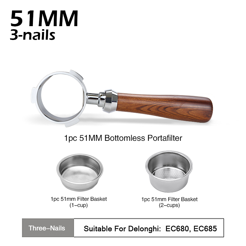Bodenloser Siebträger 51 mm für Delonghi Ec680 Ec685 mit Ersatzfilterkorb Espressomaschine Werkzeuge Barista Zubehör: Gold