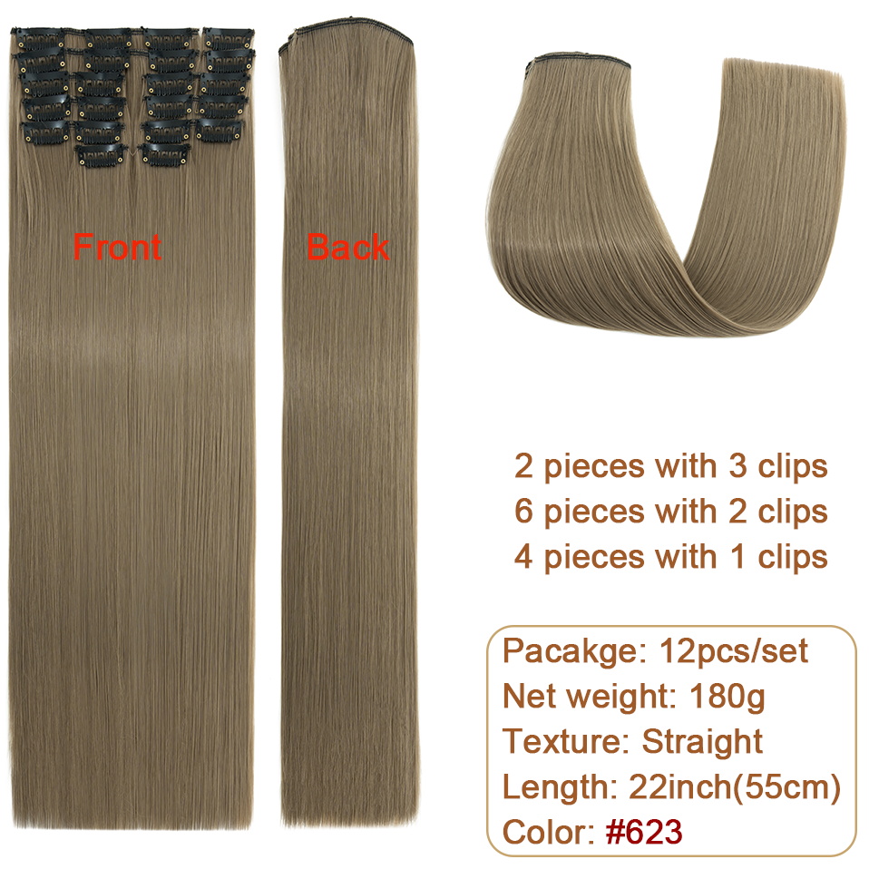 BENEHAIR 180g Straight Clip in hair extensions 22" 12PCS Hair Extensions for Women Full Head Heat Resistant Synthetic Hairpiece: NC/4HL
