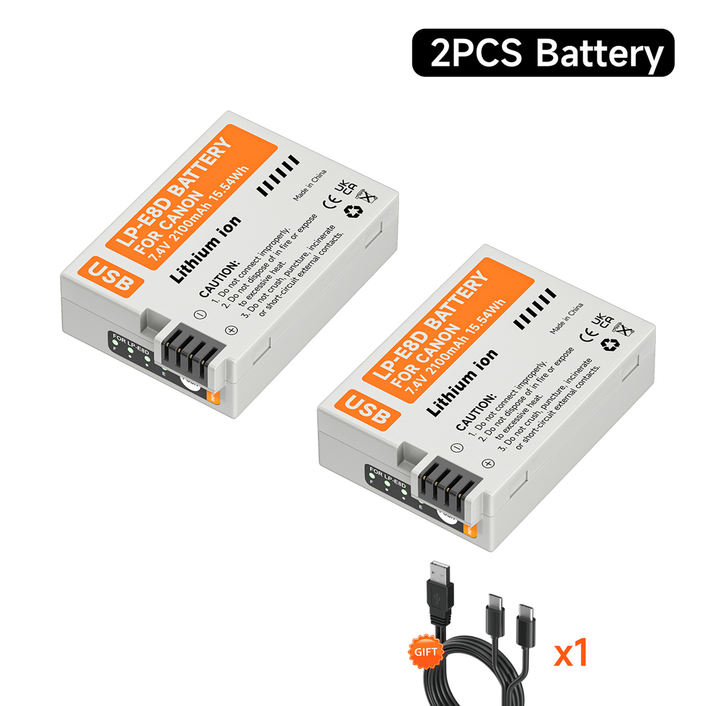 Batería LP - e8 lpe8, con entrada tipo C + cargador doble LCD de caja de almacenamiento, para la Cámara Canon EOS 550D 600D 650d 700d x7i x6i X5 X4 T2i t3i t4i t5i: Negro