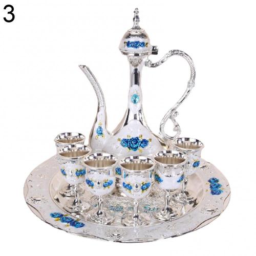 8 unids/set Vintage europeo copa para vino de Metal tetera Set de bandejas boda casa de: 3