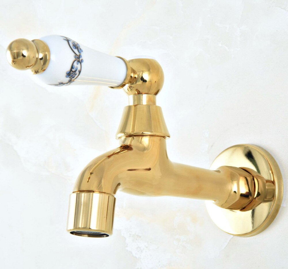 Polished Gold Brass Outdoor Faucet Garden Water Tap / Mop Pool Faucet / Laundry Sink Cold Water Tap Bidcock Faucet Bav152