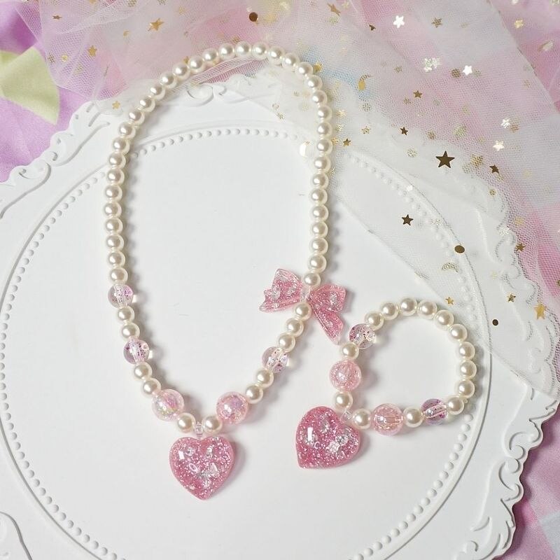 Børn perle halskæde armbånd sæt børn glitter hjerte stjerne vedhæng halskæde piger prinsesse perle legetøj børn & #39 ;s smykker