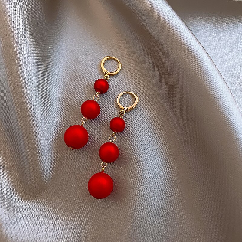 Trend Simulatie Pearl Lange Oorbellen Voor Vrouwen Geometrie Bruiloft Hanger Oorbellen Koreaanse Sieraden Goede Oorbellen: Circle Pearl Red
